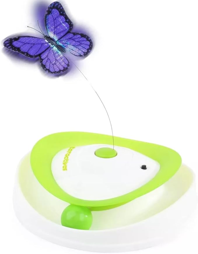 2-in-1 Automatic Interactive Kitten Toy, Fluttering Flashing Butterfly, Rolling Track Ball, Kitty Flutter Toy for Indoor Cats or Small Dog