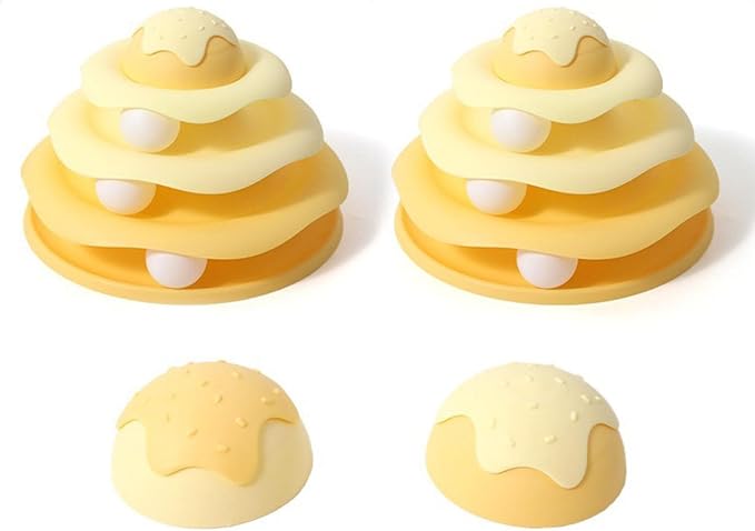 Cat Ball Track Toy, Cat Ball Tower, Multi-Level Design Cat Ball Track Toy, 3 in 1 Automatic Interactive Kitten Toy, Easy to Disassemble, Easy to Clean, Meet Your Cat's Exercise Needs (Yellow)