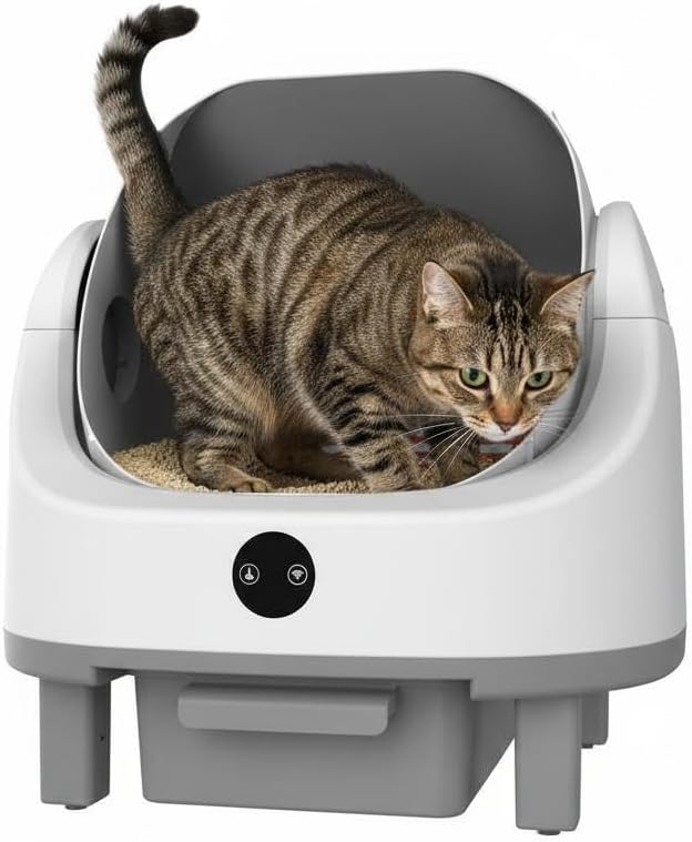 Automatic Self Cleaning Litter Box for Multiple Cats, Large Open-Top Electric Cat Litter Box with Smart APP Control, 9L Capacity & Safety Sensors, Includes Waterproof Liner