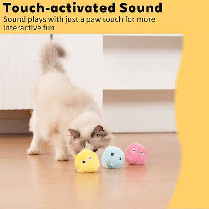3 Pack Interactive Ball Smart Cat Toy Plush Electric Training Toy Kitten Touch Sounding Pet Product Squeak Toy Chipring Ball