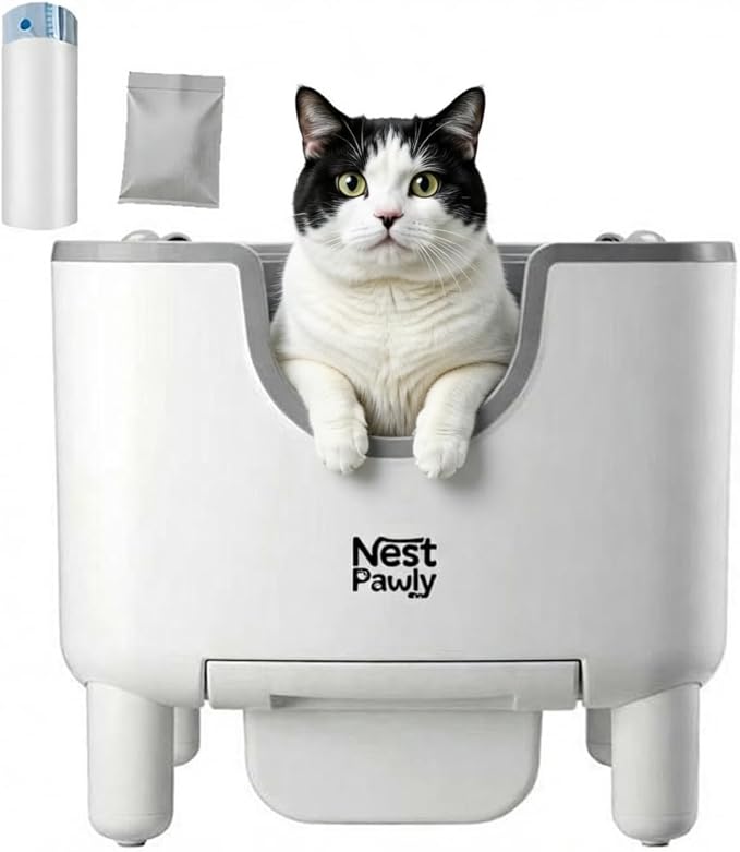 Early Bird Price NestPawly M07 Self-Cleaning Litter Box - Open-Top Automatic Cat Litter Box with Odor Control, Safety Features, and Easy Maintenance