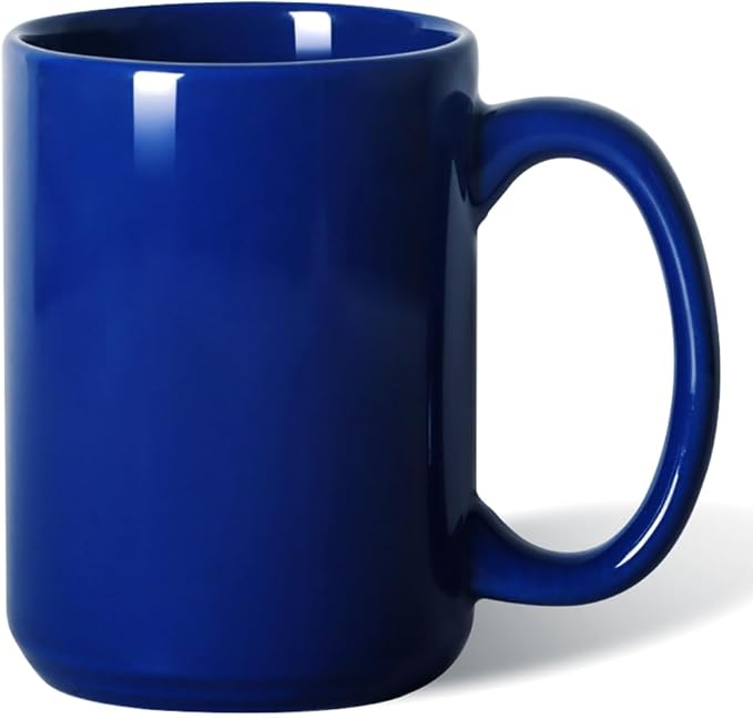 16 OZ Porcelain Coffee Mug, Classic Blank Ceramic Cup with Large Handle for Tea Latte Cappuccino, Blue