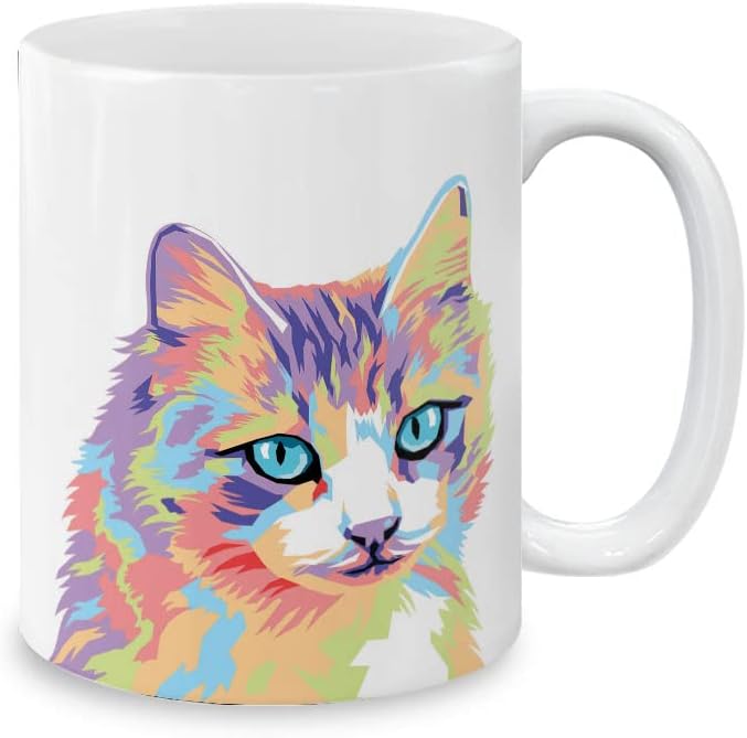 MUGBREW Pastel Colorful Cat Vector Portrait Ceramic Coffee Mug Tea Cup, 11 OZ