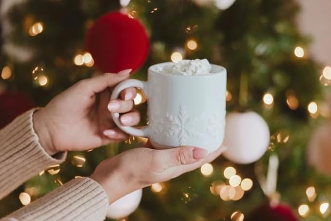 Sweet Water Decor Snowflake Coffee Mug, 14oz Stoneware Christmas Mug, Dishwasher & Microwave Safe, Large Holiday Winter Cup for Coffee, Tea & Hot Chocolate, Stocking Stuffer Gifts for Women