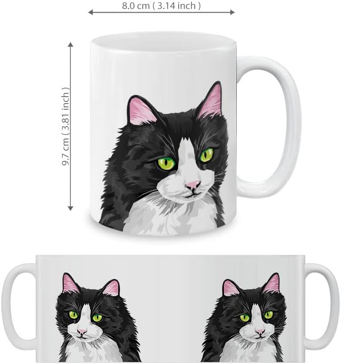 MUGBREW Black White Tuxedo Cat Vector Portrait Ceramic Coffee Mug Tea Cup, 11 OZ