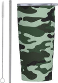 Camo Tumbler 20oz Camo Stainless Steel Insulated Tumblers with Lid and Straw Green Travel Coffee Mug Tea Wine Cups Water Bottle Holiday Gifts for Women