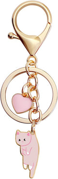 Lazy Cat Pink heart Keychain Fun Cartoon Kitten Cute Key Ring for Animal Key Chain Girl Birthday
