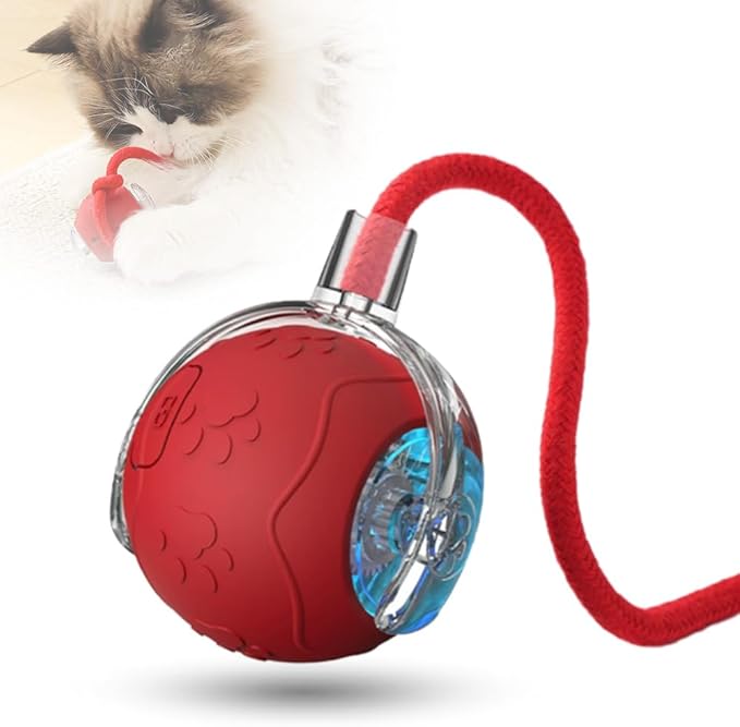 Interactive Cat Toys for Indoor Cats, 2026 New Smart Interactive Ball for Cats & Dogs, Electric Rolling Ball Toy for Bored Indoor Adult Cat to Keep Them Busy (Red)