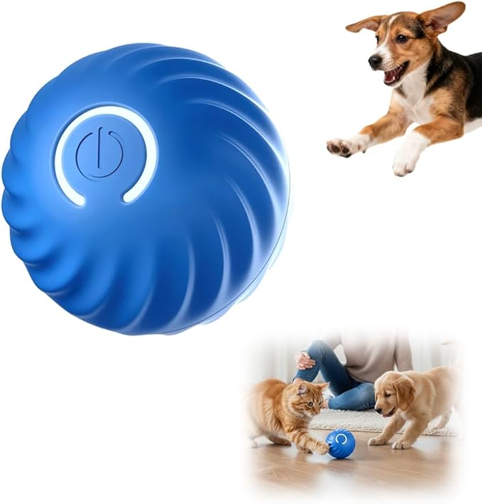 Interactive Dog Toys Dog Ball, Automatic Flashing Light Up Ball, Bite-Resistant Chew Toy to Stimulate Play and Relieve Boredom for Dogs and Cats (Blue)
