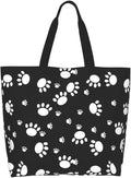 Funny Dog Theme Tote Bag for Women, Cute Paw Print Shoulder Reusable Beach Shopping Handbags Casual Travel Eco Friendly Waterproof Tote Bag Gifts for Dog Lovers Teacher Mother -Large