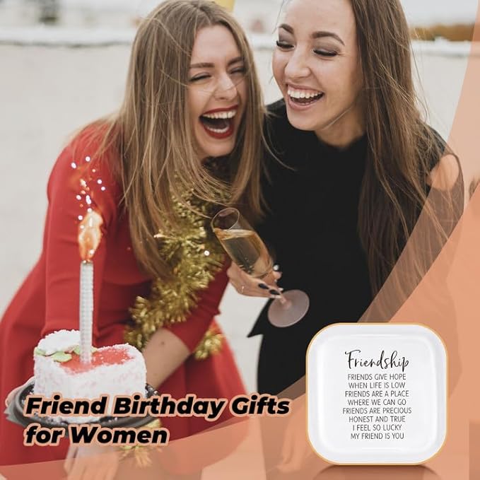 PUDDING CABIN Friend Gifts for Women Birthday - “I Feel So Lucky My Friend is You Friendship Jewelry Dish for Besties, Sisters, Best Friends, Birthday Gifts for Women Mothers Day Graduation Christmas