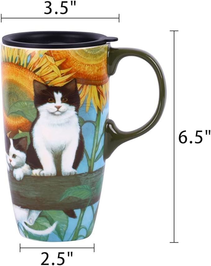 Topadorn Coffee Ceramic Mug 17oz Porcelain Latte Tea Cup With Lid, Perfect for Coffee and Tea, Holiday Gift Her Him, Cat