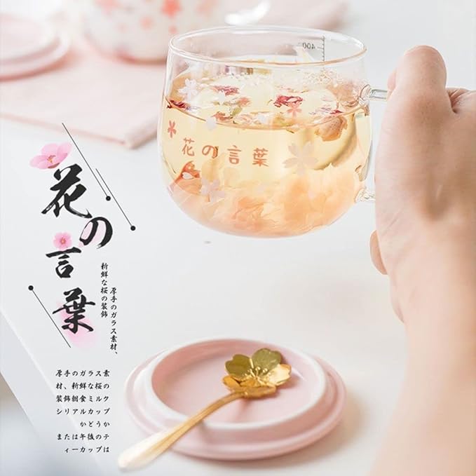 Sakura Cup, Creative Sakura Mug, Cute Heat-resistant Mug, Borosilicate Glass Coffee Cup, Transparent, Gift(Color: Pink D, Size: 3 Piece Set)