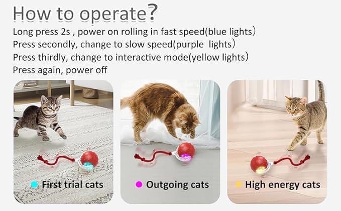 Interactive Cat Toy Ball – Automatic Rolling Cat Toys for Indoor Cats, Motion Activated & Chirping Sound with 4 Replaceable Tails, Rechargeable Cat Toys for Bored Indoor Adult Cats, Kittens -RED