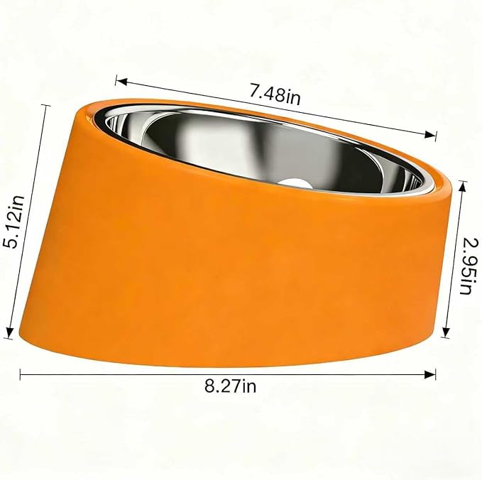 Slow Drinking - 15° Tilted Large Orange - 6.69" Diameter, Heavy-Duty Angled Feeder for Medium-Large Breeds