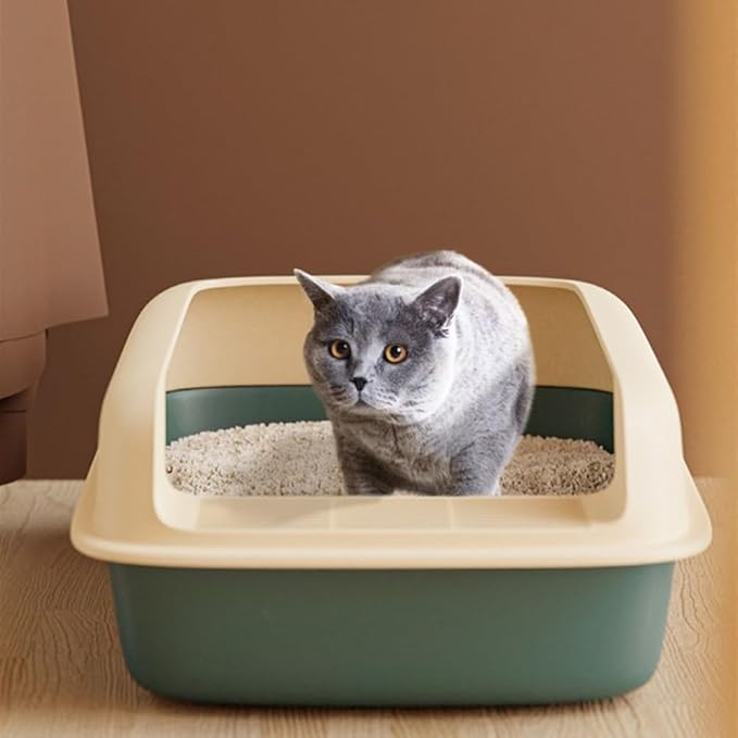 Automatic Litter Box, Semi-Open Cat Litter Box with High Sides, Anti-Splash & Easy to Clean(Green,Large)
