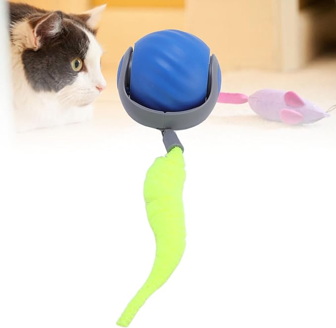 Smart Interactive Cat Ball Toy, Automatic Self Rolling, with Sound, Teeth Grinding, Bite Tough Plastic, Prevents Boredom, for Kittens, Self Play Cat Toy (Blue)