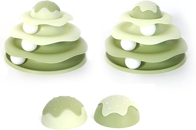 Cat Ball Track Toy, Cat Ball Tower, Multi-Level Design Cat Ball Track Toy, 3 in 1 Automatic Interactive Kitten Toy, Easy to Disassemble, Easy to Clean, Meet Your Cat's Exercise Needs (Green)