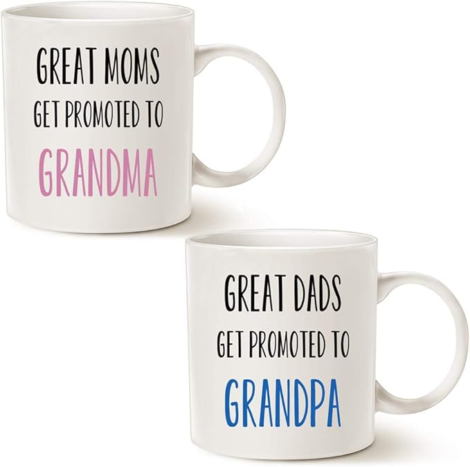 MAUAG Funny Grandparent Coffee Mug Christmas Gifts, Great Moms/Dads Get Promoted to Grandma/Grandpa Best Birthday Gifts for Grandparent Cup White, 11 Oz