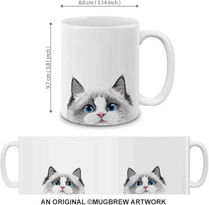 MUGBREW White Silver Point Ragdoll Cat Ceramic Coffee Mug Tea Cup, 11 OZ