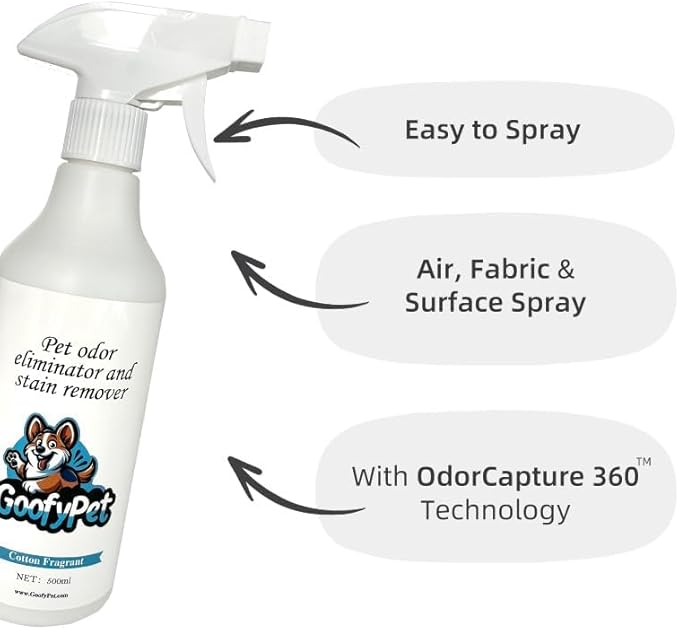 Advanced Stain and Odor Eliminator Spray for Pet Urine on Carpets, Furniture, Floors - Natural Cotton Scent Pet Deodorizer for Dogs & Cats –16.9 oz