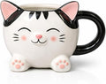 Cute Cat Coffee Mug – 16oz Ceramic Animal Mug, Handmade Gift for Cat Lovers, Cute Kawaii Coffee & Tea Cup – Black Tabby