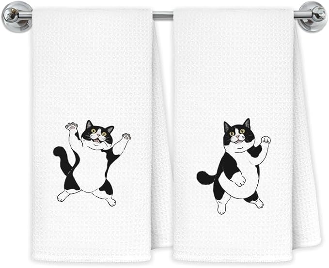 Funny Tuxedo Cat Kitchen Towels, Cats Lover Mom Lady Gifts Hand Towels for Bathroom Kitchen, Black and White Cat Kitten Decorative Dish Towels Drying Cloth, 16x24 Inch Set of 2