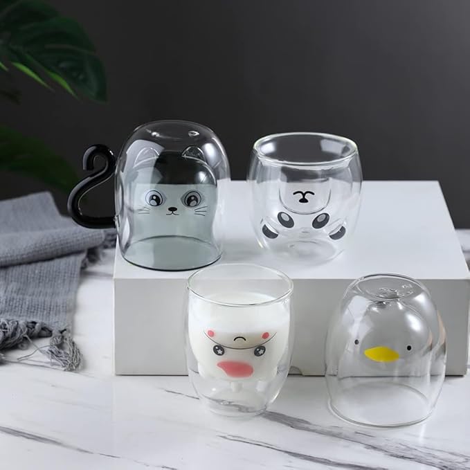 Binoster Panda Mug Cute Mugs Glass Double Wall Insulated Glass Espresso Cup, Kawaii Mug, Coffee Cup, Tea Cup, Milk Cup, Birthday Christmas Gifts(Panda)