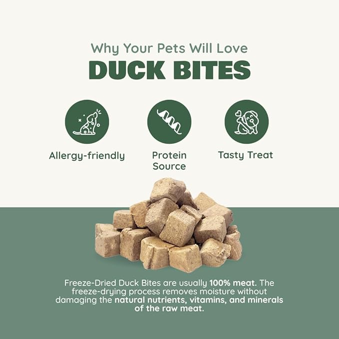 Benji & Louie Freeze Dried Duck Bites for Dogs & Cats – Single Ingredient Treats, Grain-Free – 3 oz (85 g) (Duck)