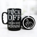 Fuck Off Middle Finger Mug, 17 Oz Ceramic Coffee Mug with Middle Finger Bottom, Offensive Humor Mug, Sarcastic Cup, Gag Gift for Coworker, Friend, Husband, Adult Humor Coffee Mug Black, Fuck Mug