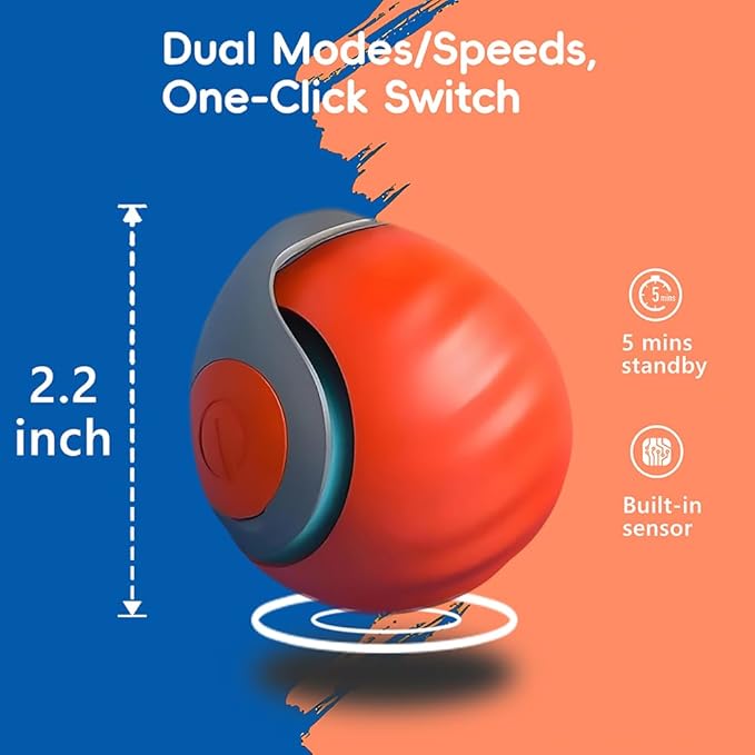 Automatic Cat Ball Toy with 2 Feather Tails - Rechargeable Interactive Cat Toys, 2-Speed Motion Activated Roller for Indoor Cats to Relieve Boredom (Small/Medium/Large Cats) (Orange)