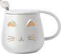 Yuwu Cat Mug Cute Coffee Mug gifts for cat lovers Ceramic Cup, Novelty Mug with Lid and Stainless Steel Spoon, Christmas Birthday Gifts Present for kids Women Girls (White)