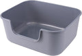 Large Cat Litter Box with High Sides,Cat Boxes for Indoor Cats,Cat Litter Pan for Kitty,Litter Box with Low Entry,Easy to Clean,Anti-Splashing (Grey-Long Side Entry)