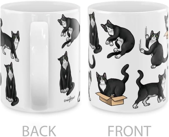MUGBREW Black White Tuxedo Cat Playful Postures Ceramic Coffee Mug Tea Cup, 11 OZ