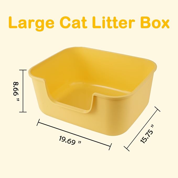 Large Cat Litter Box with High Sides,Cat Boxes for Indoor Cats,Cat Litter Pan for Kitty,Litter Box with Low Entry,Easy to Clean,Anti-Splashing (Grey-Long Side Entry)