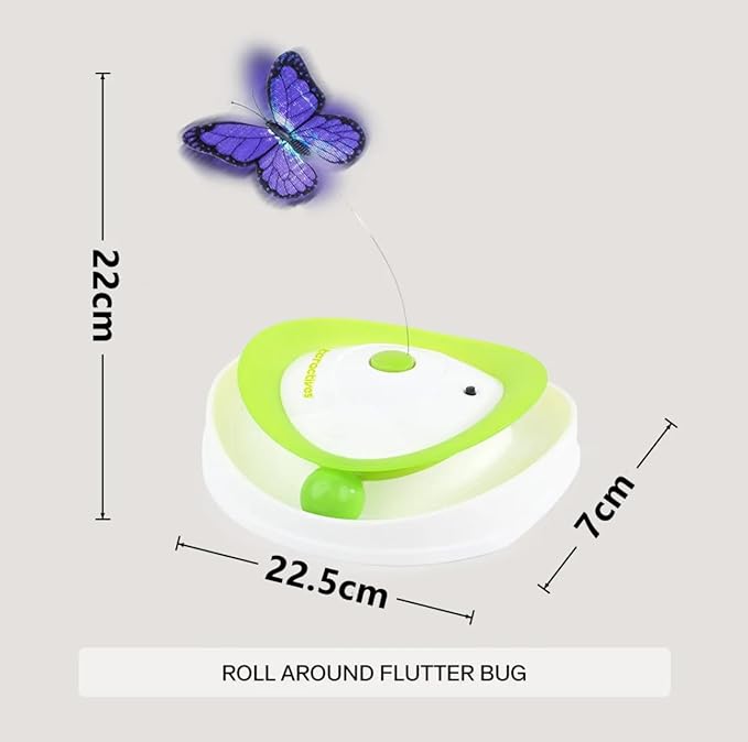 2-in-1 Automatic Interactive Kitten Toy, Fluttering Flashing Butterfly, Rolling Track Ball, Kitty Flutter Toy for Indoor Cats or Small Dog