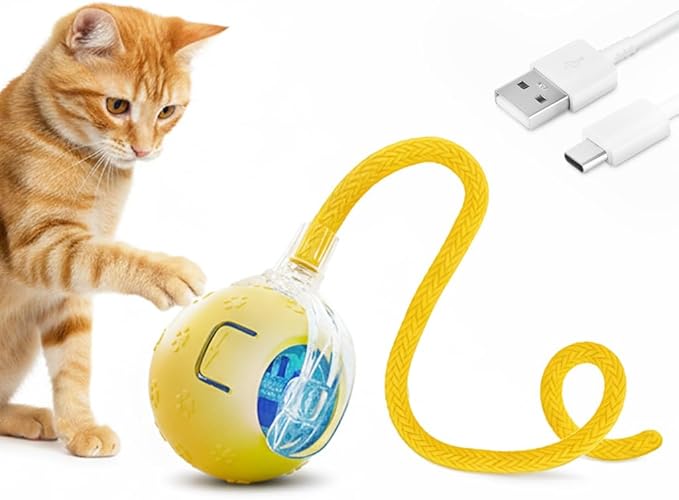 Automatic Interactive Cat Toy Ball, Motion Sensor, Self Rolling Smart Pet Toy for Indoor Cats & Kittens, Rechargeable Dog Toy Ball for Play, Exercise & Boredom Relief (Yellow1)