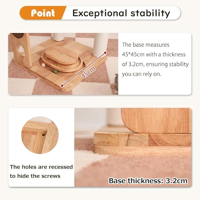 Cat Tree Tower, Freestanding, Stylish, Cushioned Bed, Large Base, for Multiple Cats, Compact, Winter and Summer Use, Summer Mat Included, for Large Cats (81cm Brown)