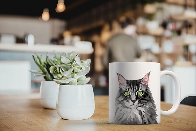 MUGBREW Maine Coon Cat Vector Portrait Ceramic Coffee Mug Tea Cup, 11 OZ