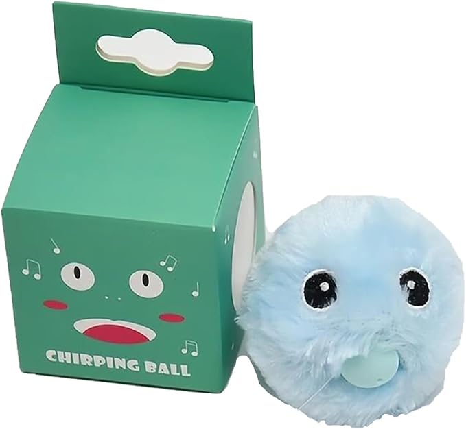 Cat Toys Balls Interactive Cat Toy Simulating Animal Chirp with Birds Frogs or Crickets Chirping Automatic Cat Toys for Indoor Cats (Blue, Plush Ball)
