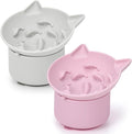 2 Pack Silicone Cat Slow Feeder, Elevated Slow Feeder Cat Bowl for Dry and Wet Food, Tilted Design with Non Slip Base, Adjustable Angle for Pet(Gray and Pink)