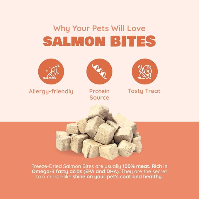 Benji & Louie Freeze Dried Salmon Bites for Dogs & Cats – Single Ingredient Treats, Grain-Free – 3 oz (85 g) (Salmon)