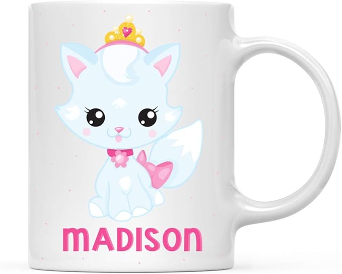 Andaz Press Personalized 11oz. Kids Milk Hot Chocolate Mug, Baby Blue Princess Cat, 1-Pack, Custom Child’s Birthday Christmas Coffee Cup