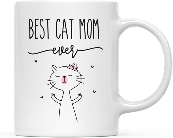Andaz Press Mother's Day 11oz. Ceramic Coffee Tea Mug Gift for Mom, Best Cat Mom Ever, FU Cat Graphic, 1-Pack, Birthday Christmas Gift Ideas