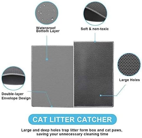 Small Cat Litter Box Mat: Easy Clean Cat Litter Mat for Floor, Kitty Scratch Cute Pad (15x24 Inch Grey)
