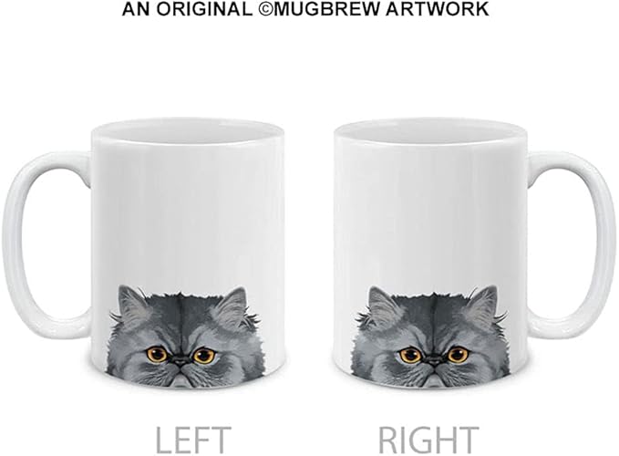 MUGBREW Gray Chinchilla Persian Cat Ceramic Coffee Mug Tea Cup, 11 OZ