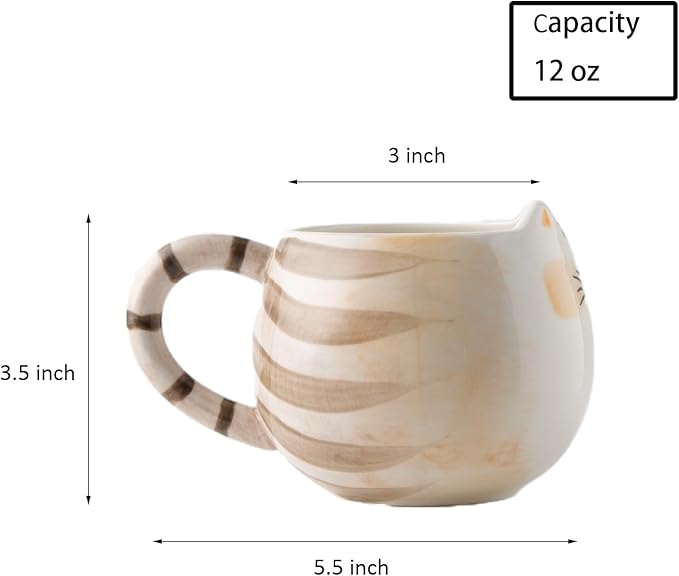 Cute Cat Coffee Mug with Ears, 12 Oz Ceramic Tea Cup for Women and Men, Kitty Themed Choice for Cat Lovers