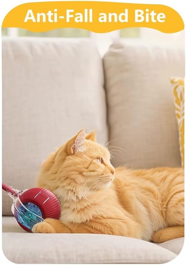 Smart Self‑Rolling Cat Ball with Tail – Interactive Rechargeable Chase Toy for Indoor Cats (Red)