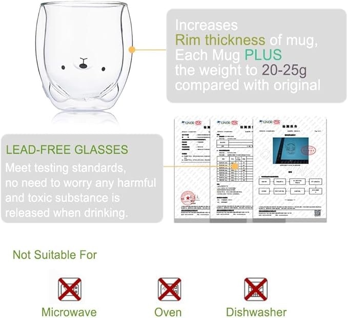 Binoster Panda Mug Cute Mugs Glass Double Wall Insulated Glass Espresso Cup, Kawaii Mug, Coffee Cup, Tea Cup, Milk Cup, Birthday Christmas Gifts(Panda)