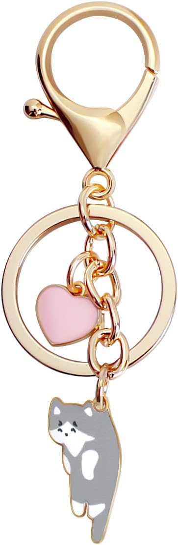 Lazy Cat Pink heart Keychain Fun Cartoon Kitten Cute Key Ring for Animal Key Chain Girl Birthday